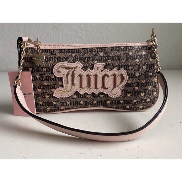 Juicy Couture Poker Face Shoulder Bag Taupe Dark Brown Chocolate Gold Charm NEW - Picture 1 of 13